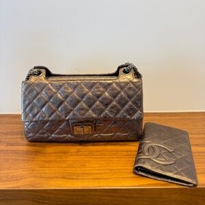 Chanel Bronze 2.55 Metallic Quilted shopping tote with Matching Wallet